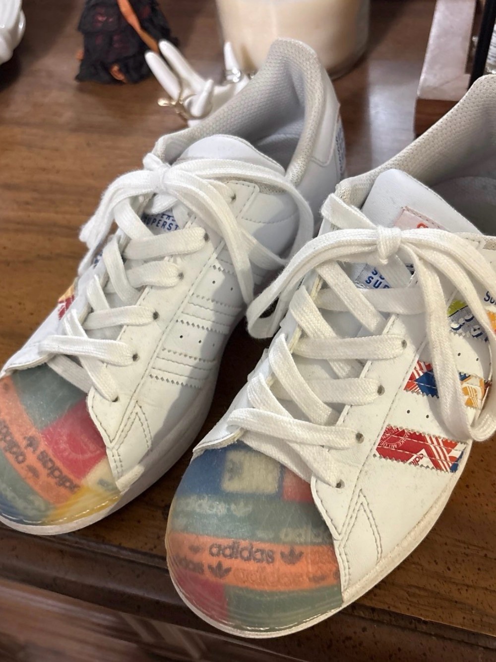 adidas White Espadrille-Style Sneakers with Multicolor Toe Caps